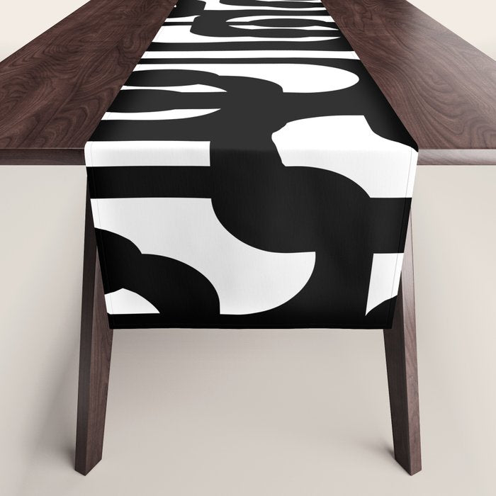 Black and White Mid-century Modern Loop Pattern Table Runner Gallery Image 1