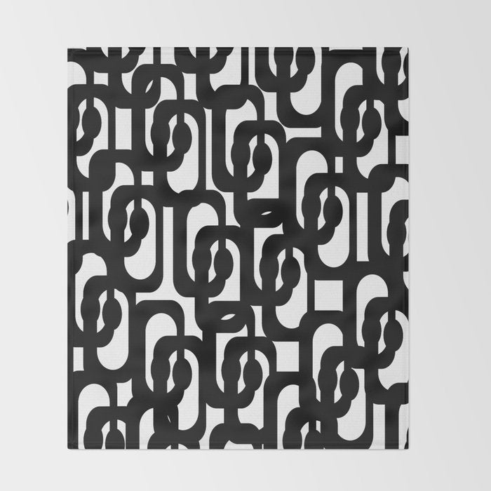 Black and White Mid-century Modern Loop Pattern Throw Blanket Gallery Image 2