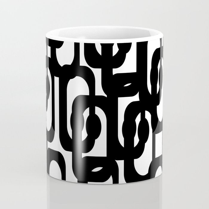 Black and White Mid-century Modern Loop Pattern Coffee Mug Gallery Image 4