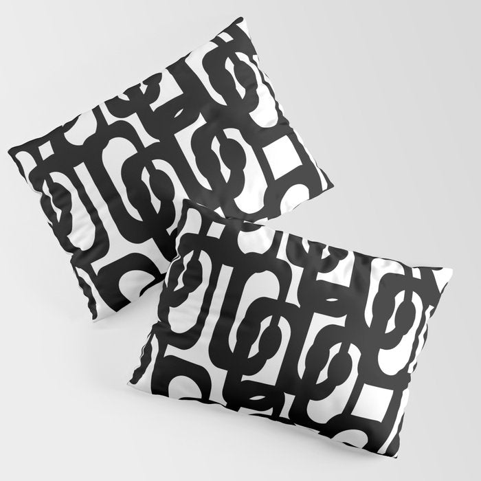 Black and White Mid-century Modern Loop Pattern Pillow Sham Gallery Image 1