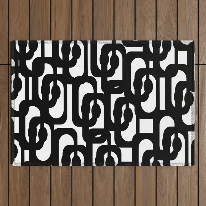 Black and White Mid-century Modern Loop Pattern Outdoor Rug Gallery Image 1