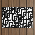 Black and White Mid-century Modern Loop Pattern Outdoor Rug Gallery Image 1
