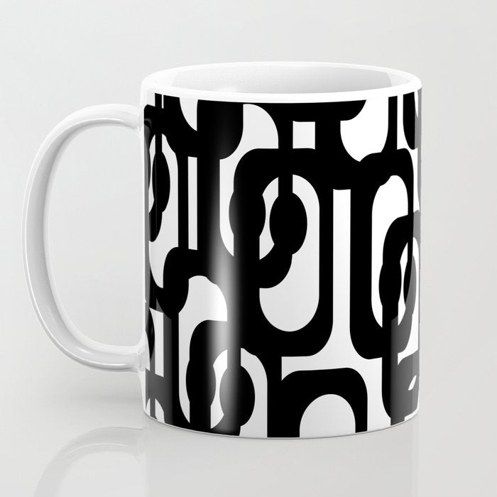 Black and White Mid-century Modern Loop Pattern Coffee Mug Gallery Image 3