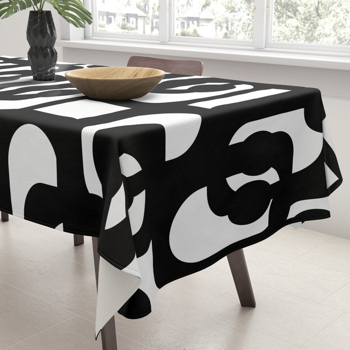 Black and White Mid-century Modern Loop Pattern Tablecloth Gallery Image 3