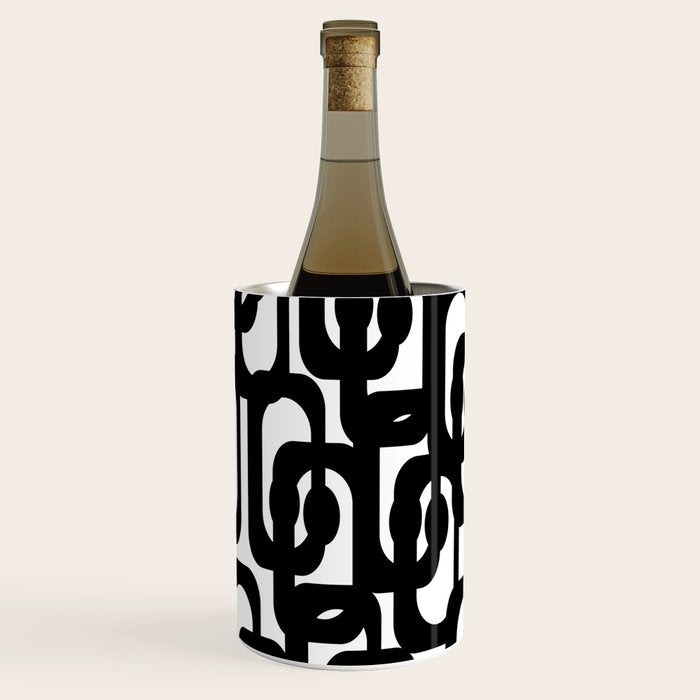 Black and White Mid-century Modern Loop Pattern Wine Chiller Gallery Image 1