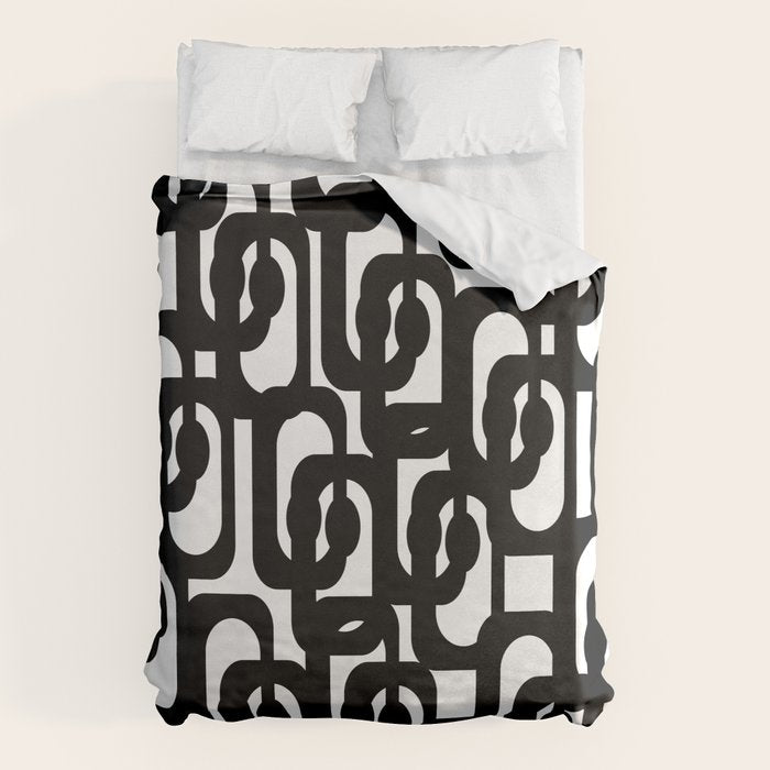 Black and White Mid-century Modern Loop Pattern Duvet Cover Gallery Image 6
