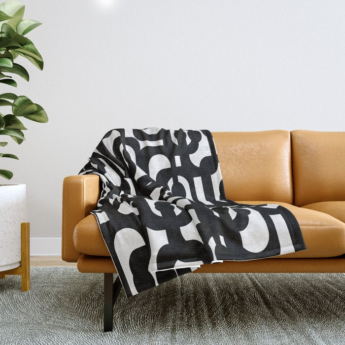 Black and White Mid-century Modern Loop Pattern Throw Blanket Gallery Image 1