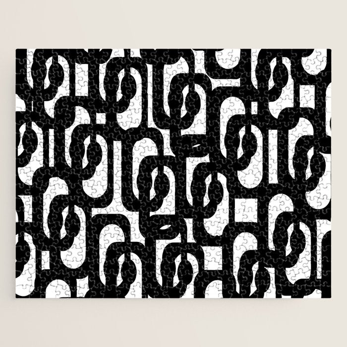 Black and White Mid-century Modern Loop Pattern Jigsaw Puzzle Gallery Image 1