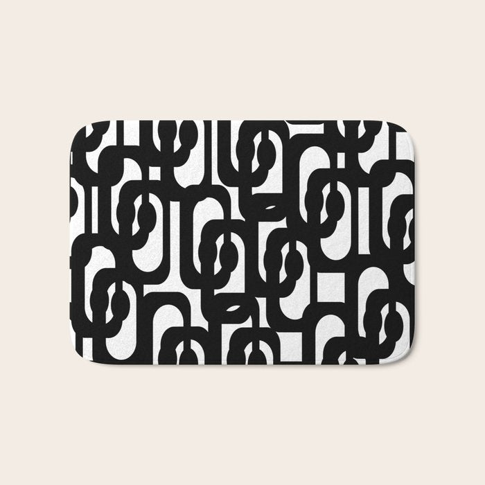 Black and White Mid-century Modern Loop Pattern Bath Mat Gallery Image 1