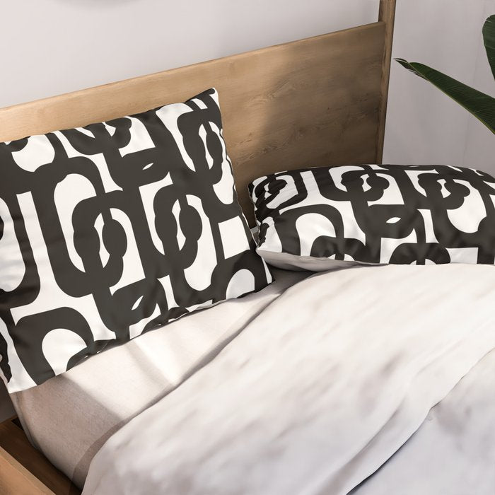 Black and White Mid-century Modern Loop Pattern Pillow Sham Gallery Image 2