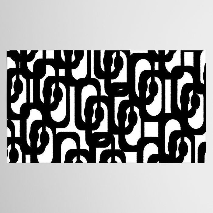 Black and White Mid-century Modern Loop Pattern Tablecloth Gallery Image 2