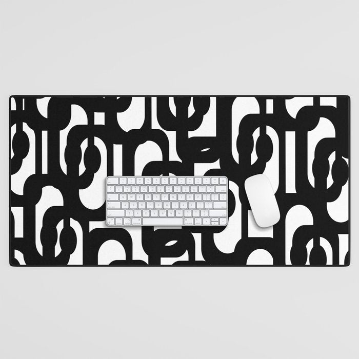 Black and White Mid-century Modern Loop Pattern Desk Mat Gallery Image 1