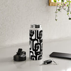 Black and White Mid-century Modern Loop Pattern Water Bottle Gallery Image 4