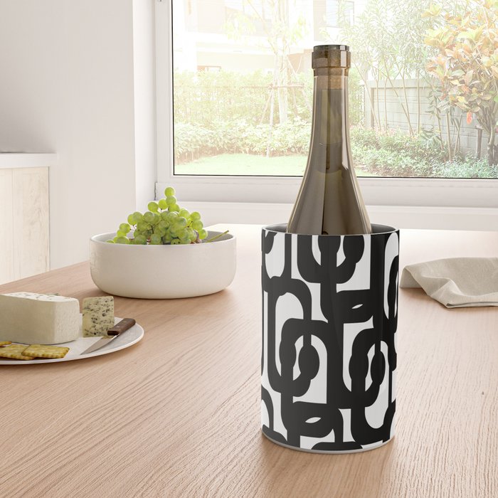 Black and White Mid-century Modern Loop Pattern Wine Chiller Gallery Image 4