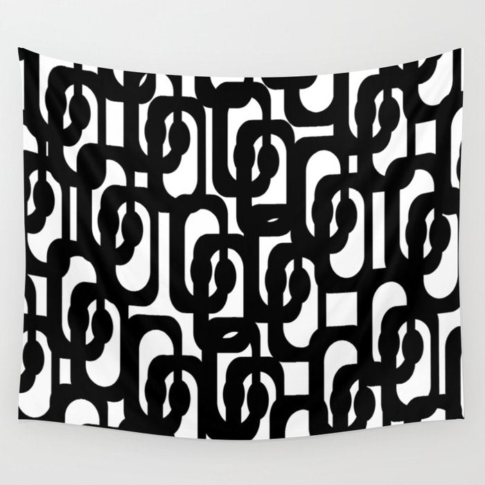 Black and White Mid-century Modern Loop Pattern Wall Tapestry Gallery Image 1