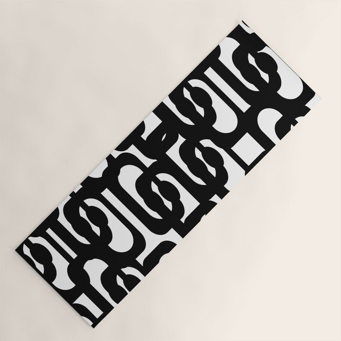 Black and White Mid-century Modern Loop Pattern Yoga Mat Gallery Image 1