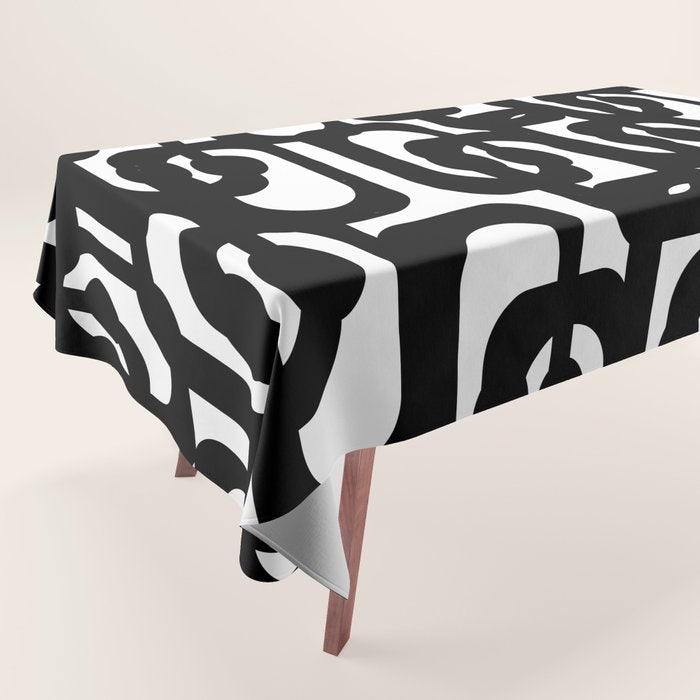 Black and White Mid-century Modern Loop Pattern Tablecloth Gallery Image 1