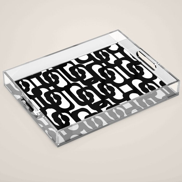Black and White Mid-century Modern Loop Pattern Acrylic Tray Gallery Image 1
