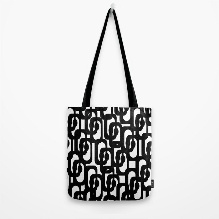 Black and White Mid-century Modern Loop Pattern Tote Bag Gallery Image 2