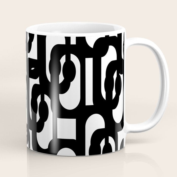 Black and White Mid-century Modern Loop Pattern Coffee Mug Gallery Image 1