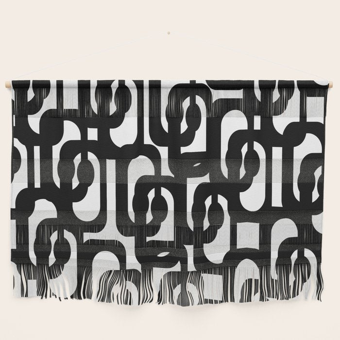 Black and White Mid-century Modern Loop Pattern Wall Hanging Gallery Image 1