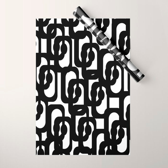 Black and White Mid-century Modern Loop Pattern Wrapping Paper Gallery Image 1