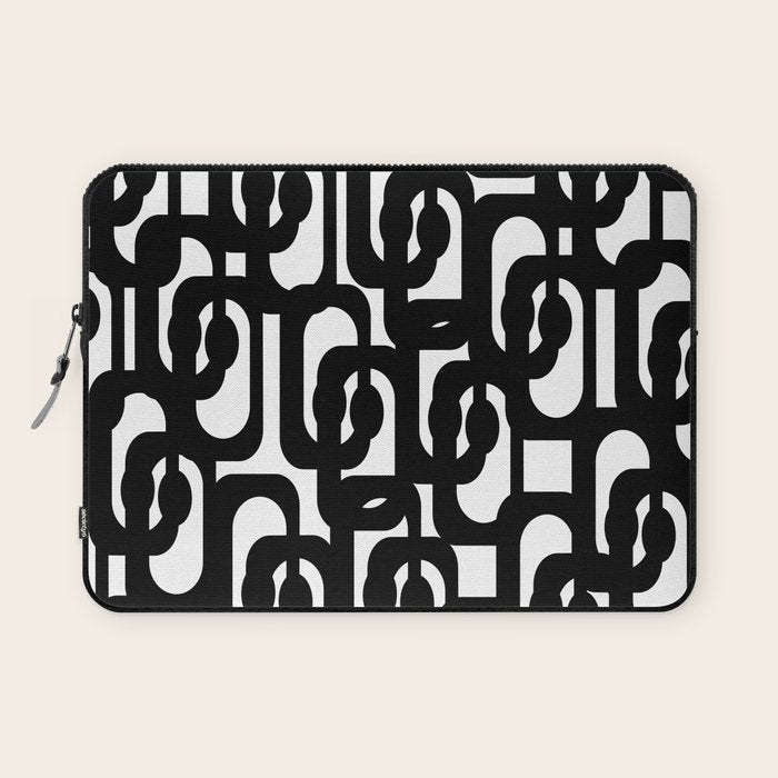 Black and White Mid-century Modern Loop Pattern Laptop Sleeve Gallery Image 1