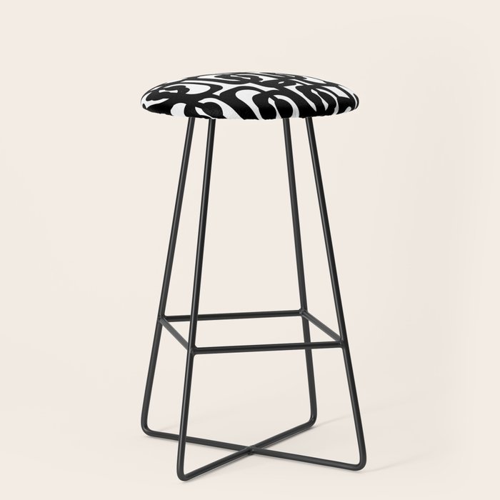 Black and White Mid-century Modern Loop Pattern Stool Gallery Image 1