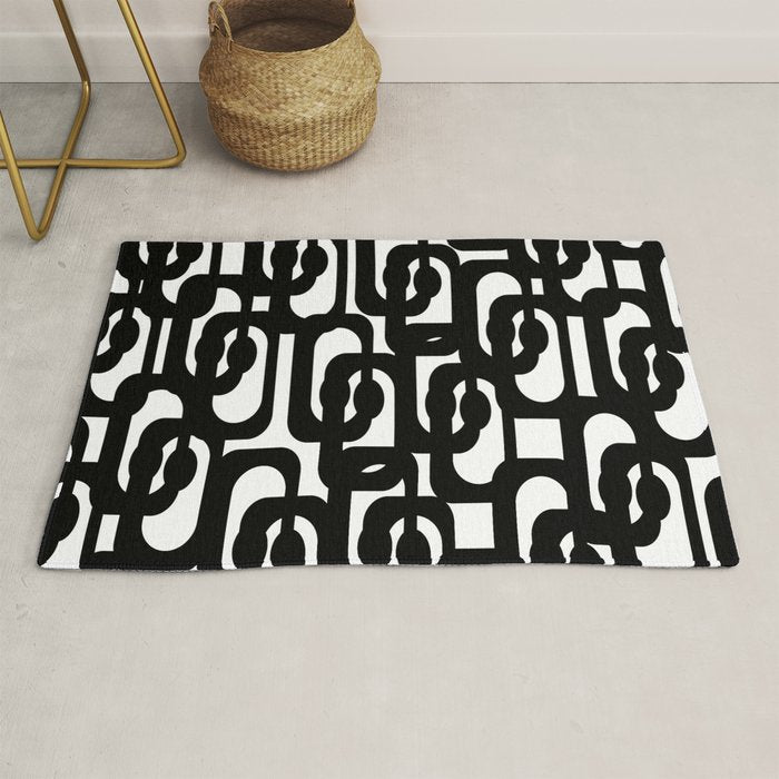 Black and White Mid-century Modern Loop Pattern Rug Gallery Image 1