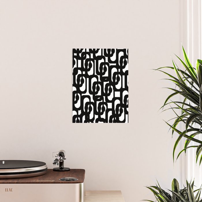Black and White Mid-century Modern Loop Pattern Poster Gallery Image 2