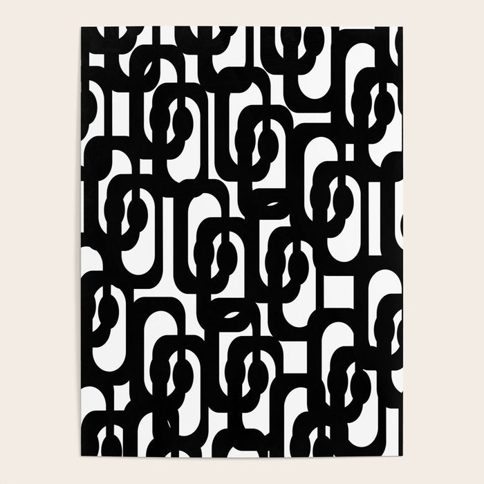 Black and White Mid-century Modern Loop Pattern Poster Gallery Image 4