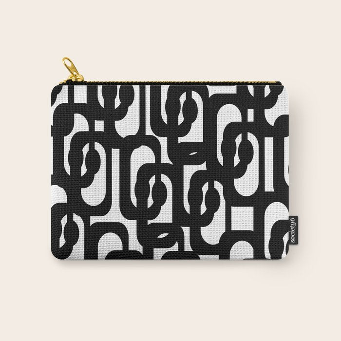 Black and White Mid-century Modern Loop Pattern Carry All Pouch Gallery Image 1