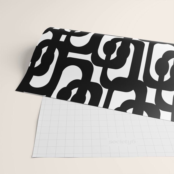 Black and White Mid-century Modern Loop Pattern Wrapping Paper Gallery Image 2