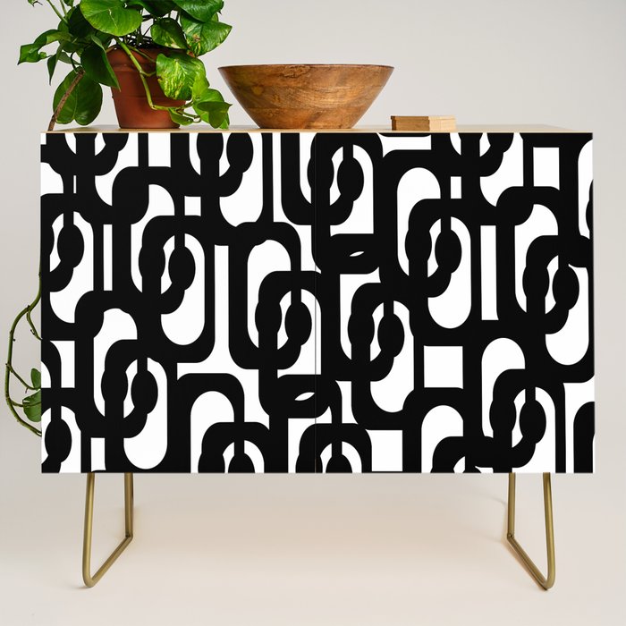 Black and White Mid-century Modern Loop Pattern Credenza Gallery Image 1