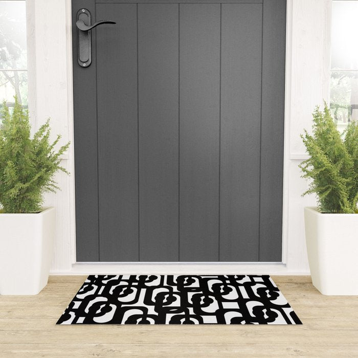 Black and White Mid-century Modern Loop Pattern Welcome Mat Gallery Image 3