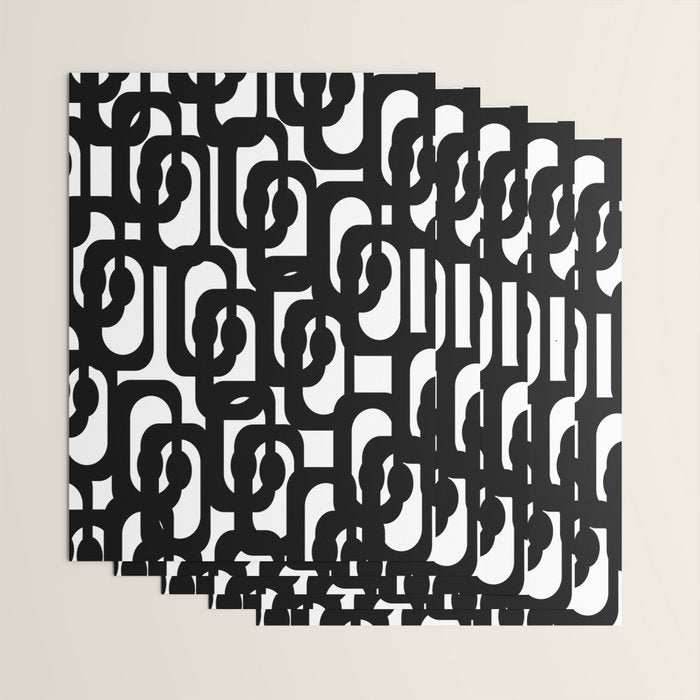 Black and White Mid-century Modern Loop Pattern Wrapping Paper Gallery Image 3