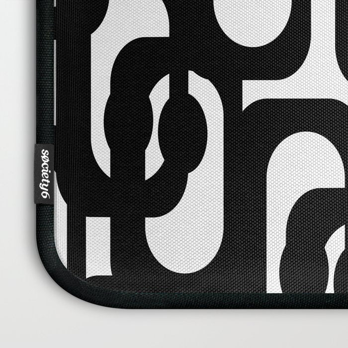 Black and White Mid-century Modern Loop Pattern Laptop Sleeve Gallery Image 3