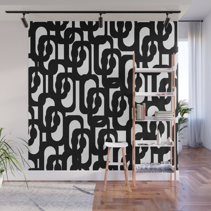 Black and White Mid-century Modern Loop Pattern Wall Mural Gallery Image 1