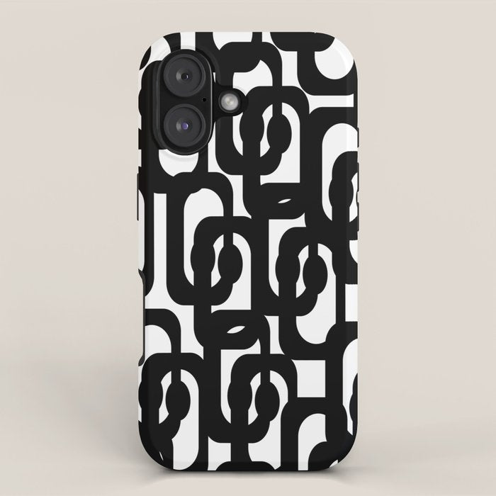 Black and White Mid-century Modern Loop Pattern iPhone Case Gallery Image 1