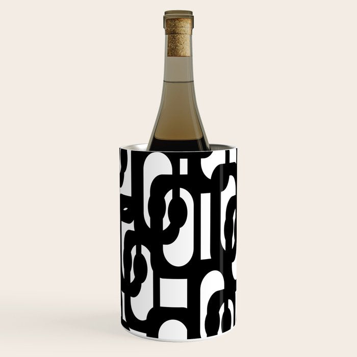Black and White Mid-century Modern Loop Pattern Wine Chiller Gallery Image 3
