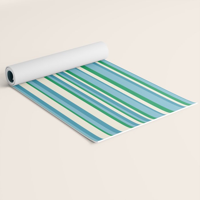 Classic Stripes XXVII - Beachy Blue and Green Yoga Mat Gallery Image 2