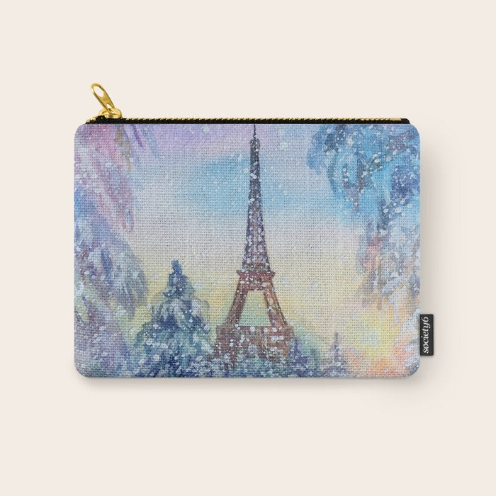 Snowy Parisian Christmas Watercolor Carry All Pouch Gallery Image 1