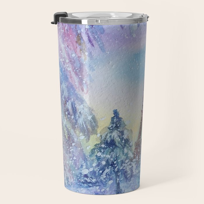 Snowy Parisian Christmas Watercolor Travel Mug Gallery Image 3