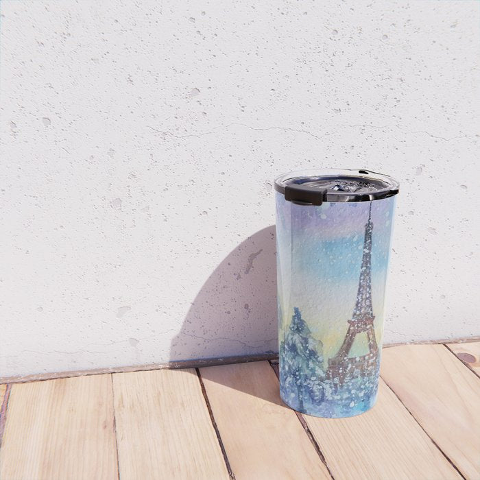 Snowy Parisian Christmas Watercolor Travel Mug Gallery Image 4