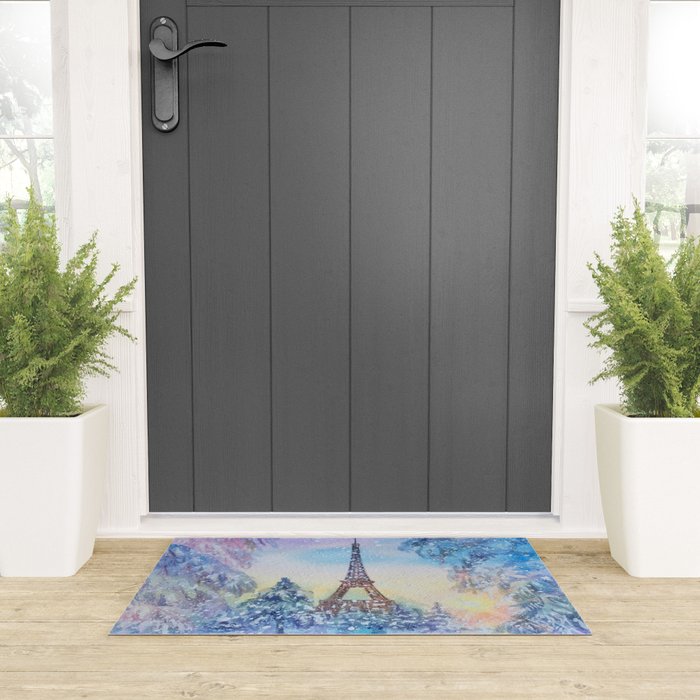 Snowy Parisian Christmas Watercolor Welcome Mat Gallery Image 3