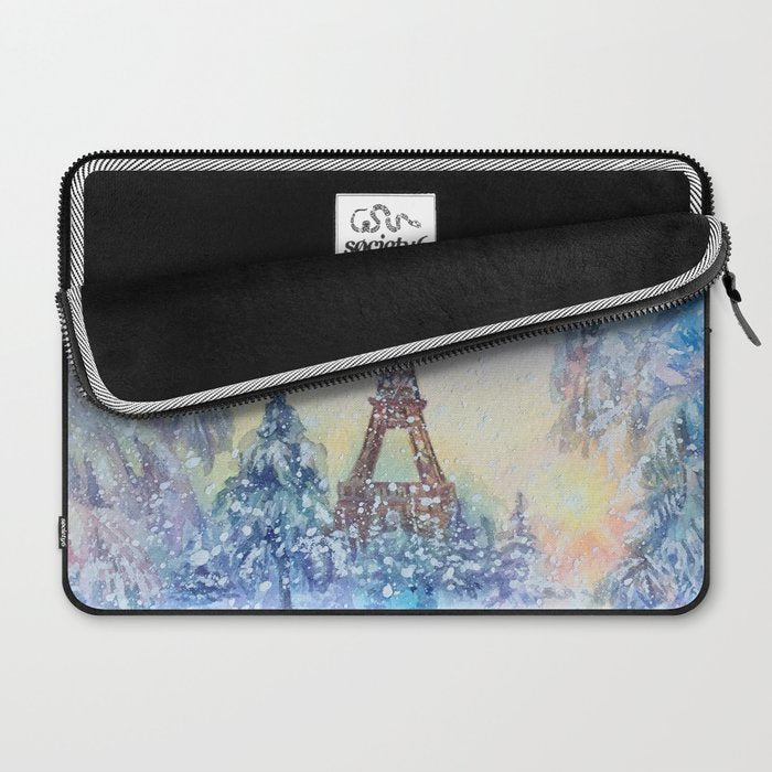 Snowy Parisian Christmas Watercolor Laptop Sleeve Gallery Image 2