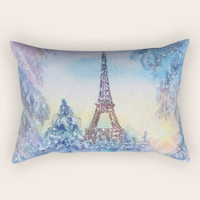 Snowy Parisian Christmas Watercolor Rectangular Pillow Gallery Image 2