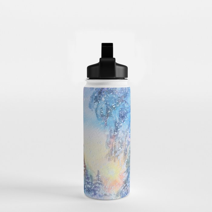 Snowy Parisian Christmas Watercolor Water Bottle Gallery Image 2