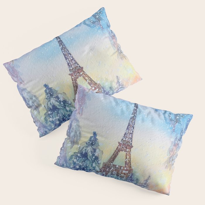 Snowy Parisian Christmas Watercolor Pillow Sham Gallery Image 3