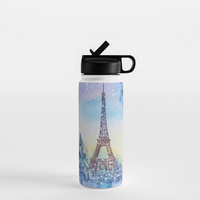 Snowy Parisian Christmas Watercolor Water Bottle Gallery Image 1